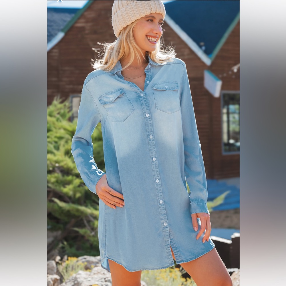 Cupshe Light Wash Long Sleeve Denim Dress/Tunic